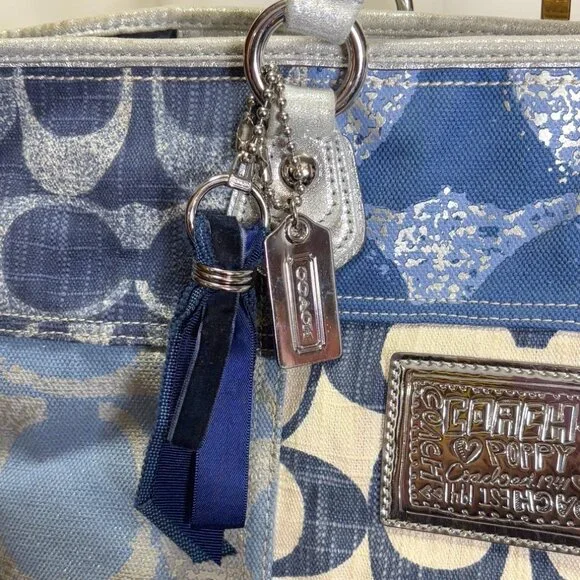 Coach Poppy Collection Blue Denim Patchwork with Silver Detail Tote Purse - Picture 3 of 16